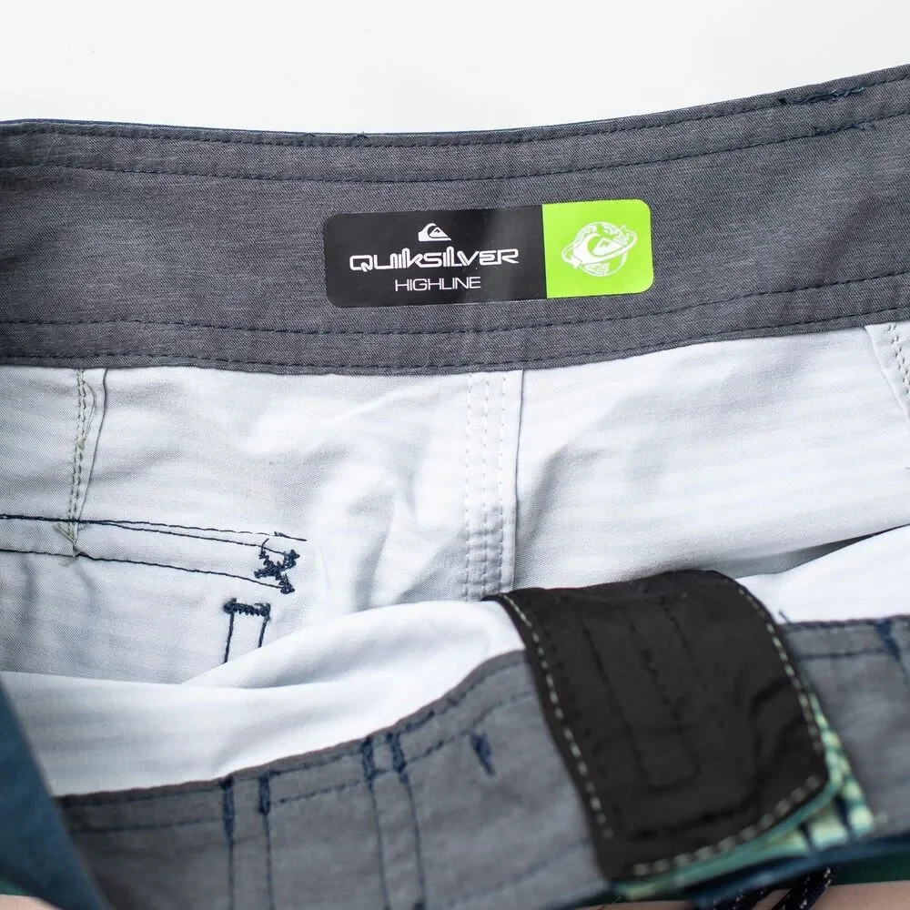 Quiksilver Highline Board Shorts Youth Boys 26/12 Green Blue Striped Surf Swim